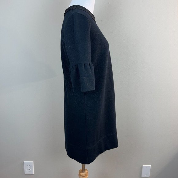 French Connection Mini Dress 6 Navy Black Metallic Shift Bell Elbow Sleeve - Picture 3 of 9